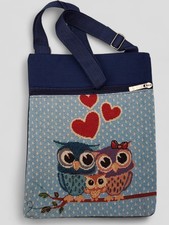 Owl Themed Bag Crossbody Zip Front Canvas Tapestry Style Blue