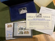 DANBURY MINT 74 gram    STERLING SILVER INGOT Tower of London 900 years