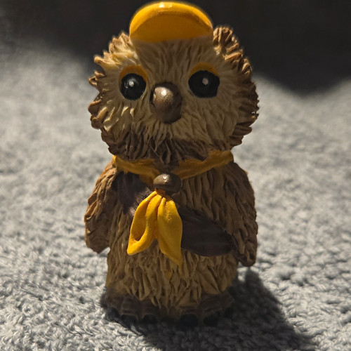 Painted resin brown yellow owl - painted,