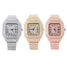 Luxury Hip Hop Custom Bling Ice out Men Watch Iced VVS Cz Silver Square Diamond