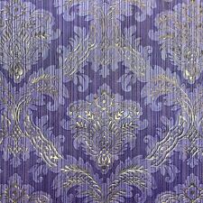 Vintage Crown Textured Wallpaper Damask & Stripe Purple & Gold x 1 Roll NOS