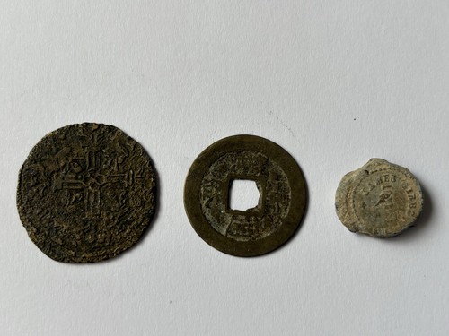 Ancient coins lead bag seal - &,