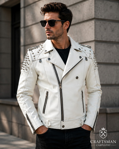Men white studded leather - men's,