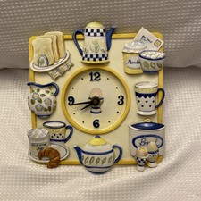 Vintage BHS CERAMIC WALL CLOCK Country Farmhouse Breakfast 8"  square, battery