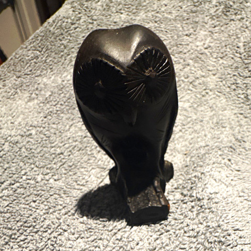 Black carved wood owl - black, figurine