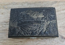VINTAGE SMALL JAPANESE EMBOSSED HINGED METAL & WOOD LINED TRINKET BOX