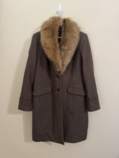 Joules Langley Tweed Coat Faux Fur Trim Green Size UK 18