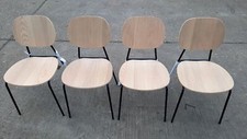 4x Oak Stacking Dining Chair Old School Black Metal Frame Leo Ex Display *Marks