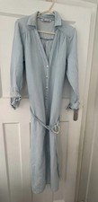 Ladies Zara Dress Size Small Light Blue Denim Midi Button Up Long Sleeve