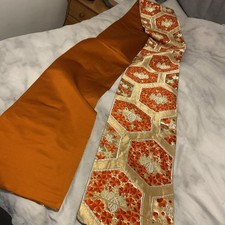  Vintage Red, Gold, silver & orange Japanese Yukata Obi Kimono sash 13’ x 12”