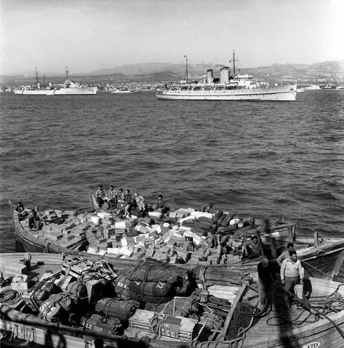 Barges laden with stores and