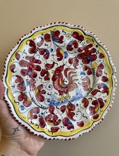 Deruta Majolica Plate Featuring The Traditional Red Rooster Italian Pottery