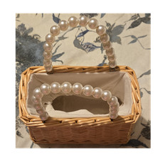 Beige Wicker Top Handle Bag
