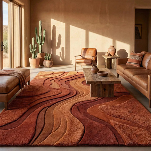 Hand tufted desert wave wool - hand-tufted,
