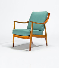 Danish Mid Century Armchair Oak Kvadrat Wool Peter Hvidt Vintage Furniture 1950s