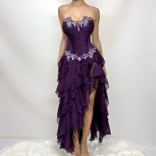 Purple vintage strapless corset lace up cascade ruffle dress  