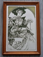 Vintage Alphonse Mucha Picture Mirror Paris Noel 1903 By Aspell Saggers '76 Rare