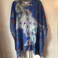 East Clothing Lifestyle  Pure  Silk Blue Tunic Kaftan One Size Paisley Boho
