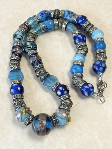 Vtg blue glass necklace - vtg,