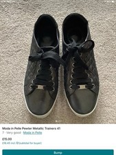 Moda in Pelle Pewter Quilted Leather Metallic Trainers 41 fit 7/7.5