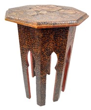 Vintage Rustic Carved Wooden Side Table Floral Pattern Small Table Plant Stand