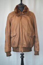 Vtg Mac Douglas leather bomber biker jacket elastic waist cuffs fur collar XL