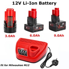 12V 3A 6.0A 9A Li-Ion Battery for Milwaukee M12B6 M12 XC 48-11-2401 2402 Charger