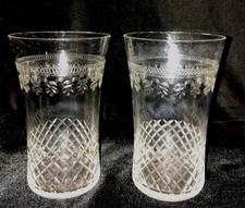 Vintage Edwardian Pall Mall Waisted Cut Crystal And Etched Tumblers X2