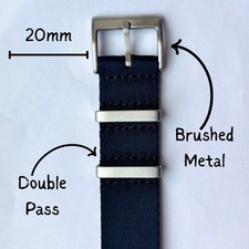 Premium Thickness NATO Watch Strap | Brushed Buckle | 20mm | BLACK