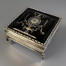 Antique 1913 Sterling Silver Jewelry Box Pique Inlay - William Comyns