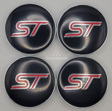 SET OF 4 ST RED & BLACK 60mm ALLOY WHEEL CENTRE CAPS FOCUS FIESTA KA KUGA FORD