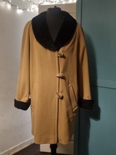 David Barry Vintage 80s Camel Wool Cashmere Coat: Faux Fur Collar Size 10 VGC