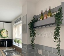 WHITE Wooden Home Bar, Gin Rack, Wine & Gin Glass Holder, Kitchen Shelf