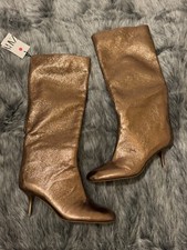 ZARA Woman Metallic Kitten Heel Boots Size UK 4 RRP £69.99 Ref: 2003/510 Gold
