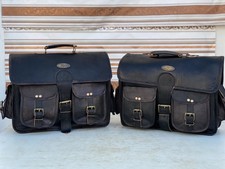Motorcycle Side Saddlebags Pouch Cow Leather 2 Luggage (Extra Large Black Bags)