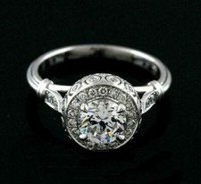 Engagement Ring Vintage Style Crown Halo 2.Ct Moissanite 14k White Gold Size 9