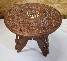 Anglo Indian Small Hardwood Inlaid Folding Table Stool Good Condition 