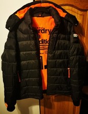Superdry 52" 3XL XXXL Scuba Dive Coat Jacket Black & Orange Removable Hood VGC