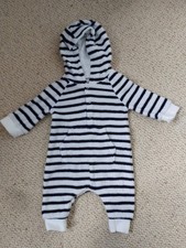 Next Baby Navy & White Stripe Terry Towelling Hooded Sleepsuit 1 Month