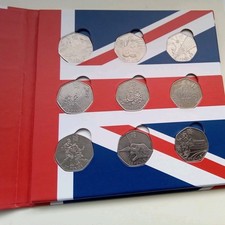  UK 50p album with 9 x 50p  Olympic coins, new album  coins circulated  Pack B