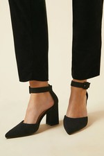 Dorothy Perkins Womens Heels Black Wide Fit Faux Suede Ankle Strap Court Shoes