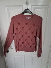 Ladies Next Pink Bow Pattern Light Weight Jumper Size Medium
