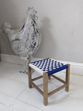 Mid Century Woven Stool Vintage Footstool Blue & White Postage Available 
