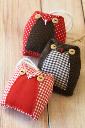 Fabric owl ornament shabby - owl,
