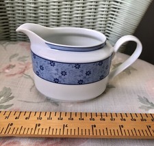 LAURA ASHLEY SALLY CERAMIC MILK CREAM JUG  WHITE + BLUE FLORAL TRIM