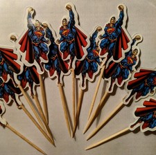 12 X Superhero Cupcake Picks Birthday Superman Cake Toppers Party  Decorations