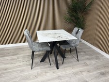 NEXT Sample - CRETE Marble Effect Square Dining Table + 2 x Chairs. RRP £1,099