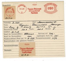Mannheim 1929 Thyssen Rheinstahl Frankfurt 1930 AFS archive card unique
