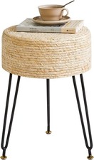 Beige Seagrass Woven Footstool