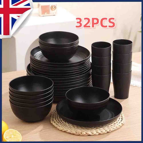 32pcs black dinnerware bowl - black,
